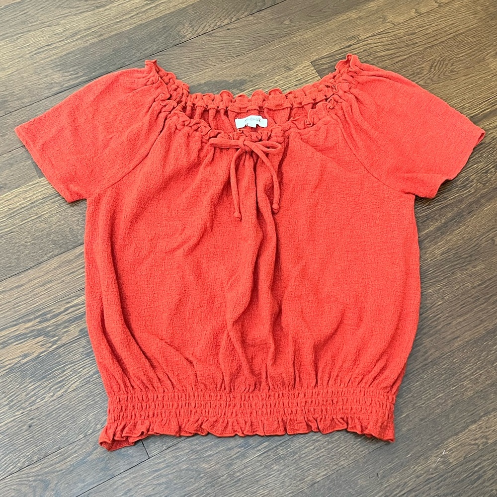 Madewell Orange Drawstring Ruffle Top